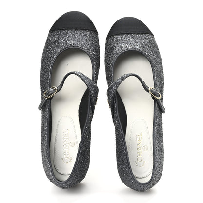 Chanel Glitter Grosgrain Cap Toe Mary Jane Flats 36.5 Gray 2 of 9