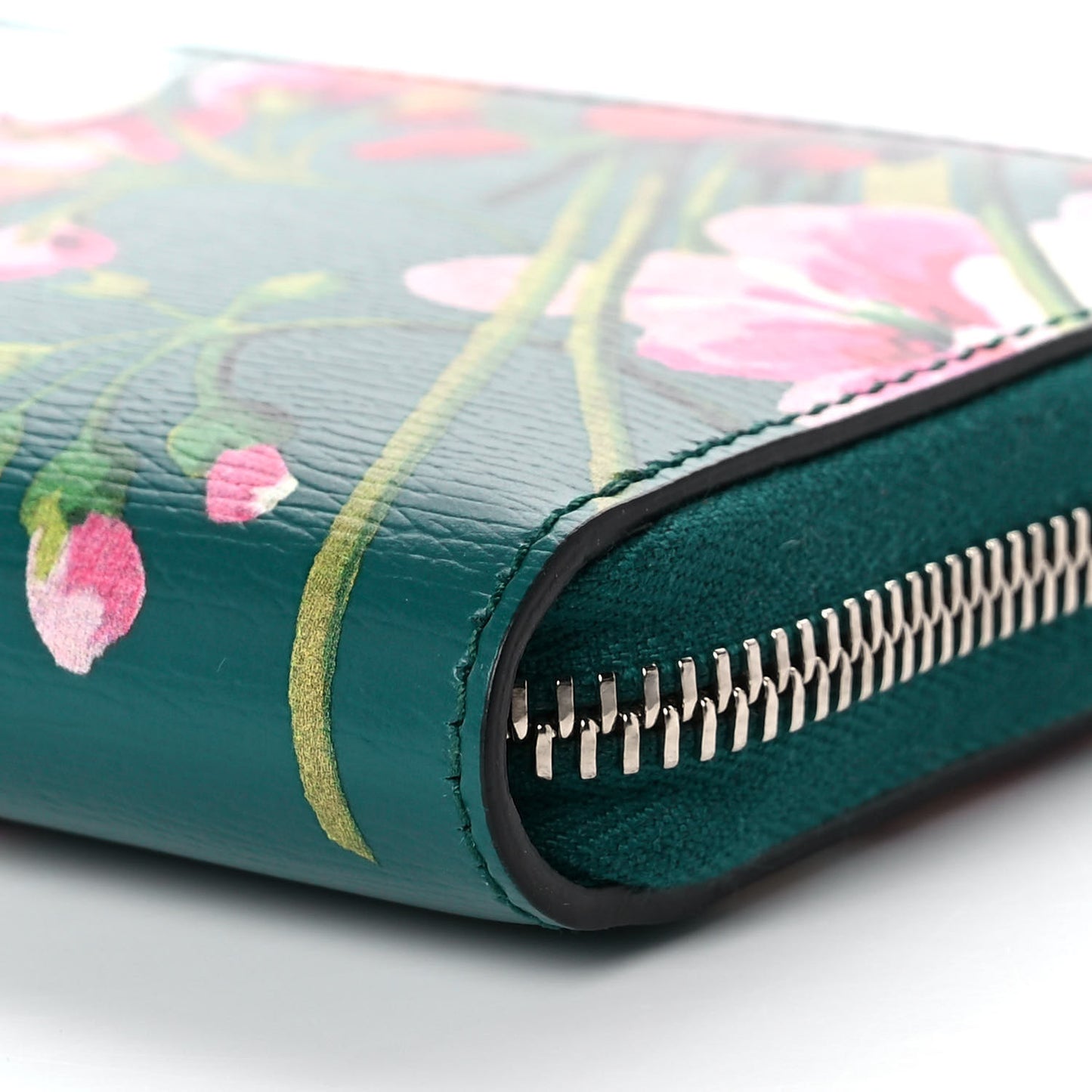 Calfskin Blooms Print Zip Around Wallet Bright Emerald Multicolor