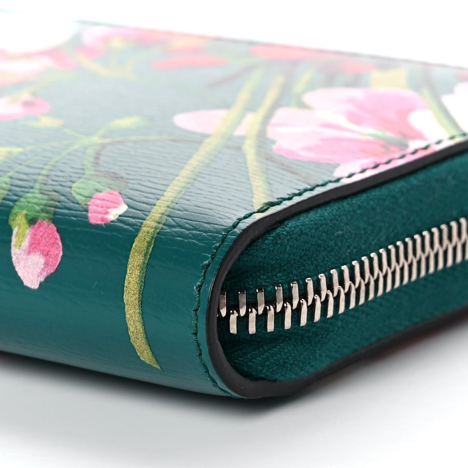 Gucci Calfskin Blooms Print Zip Around Wallet Bright Emerald Multicolor 9 of 11