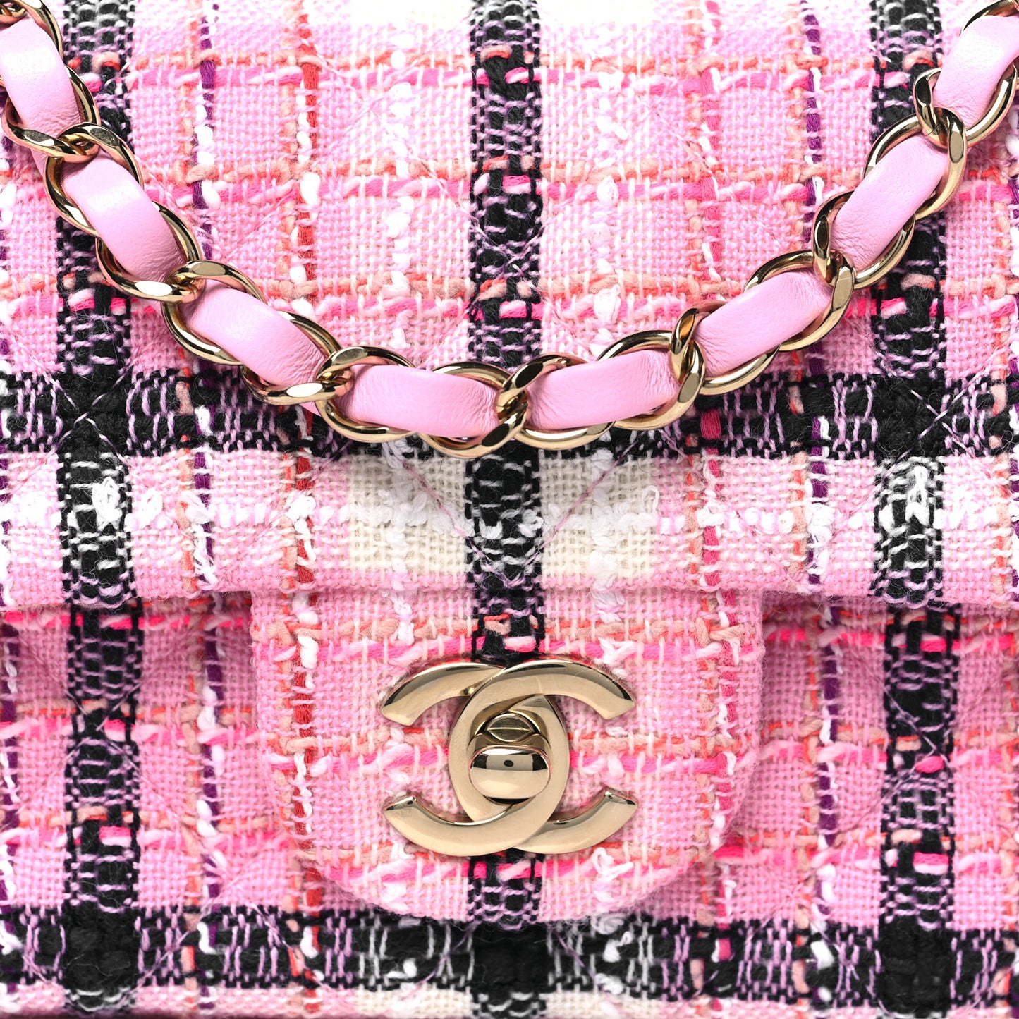 Tweed Quilted Mini Rectangular Flap Pink Navy White