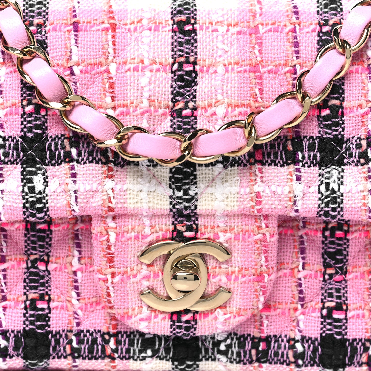 Chanel Tweed Quilted Mini Rectangular Flap Pink Navy White 8 of 10