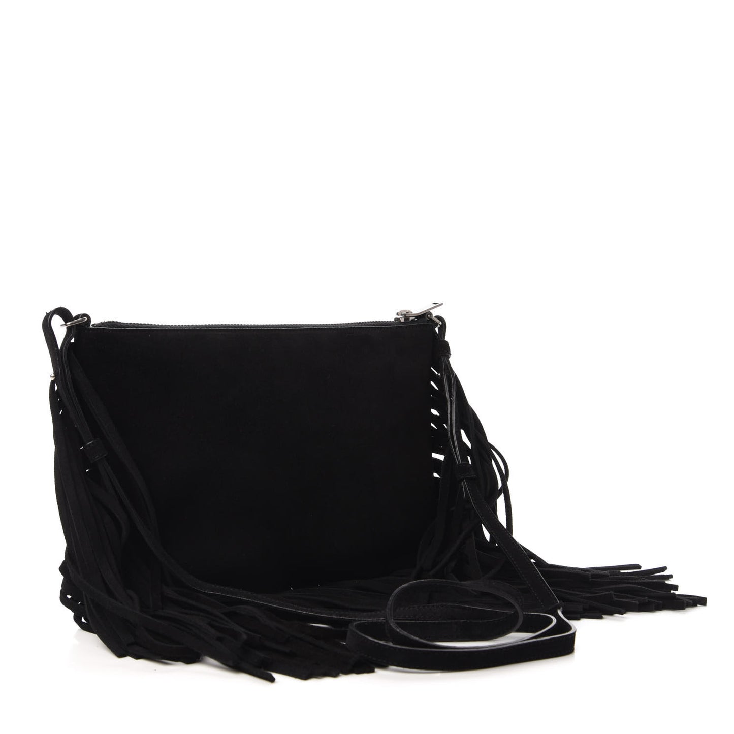 Suede Calfskin Small Fringe Crossbody Bag Black