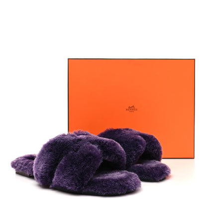 Hermes Woolskin Oran Sandals 37 Violet Fonce 8 of 8