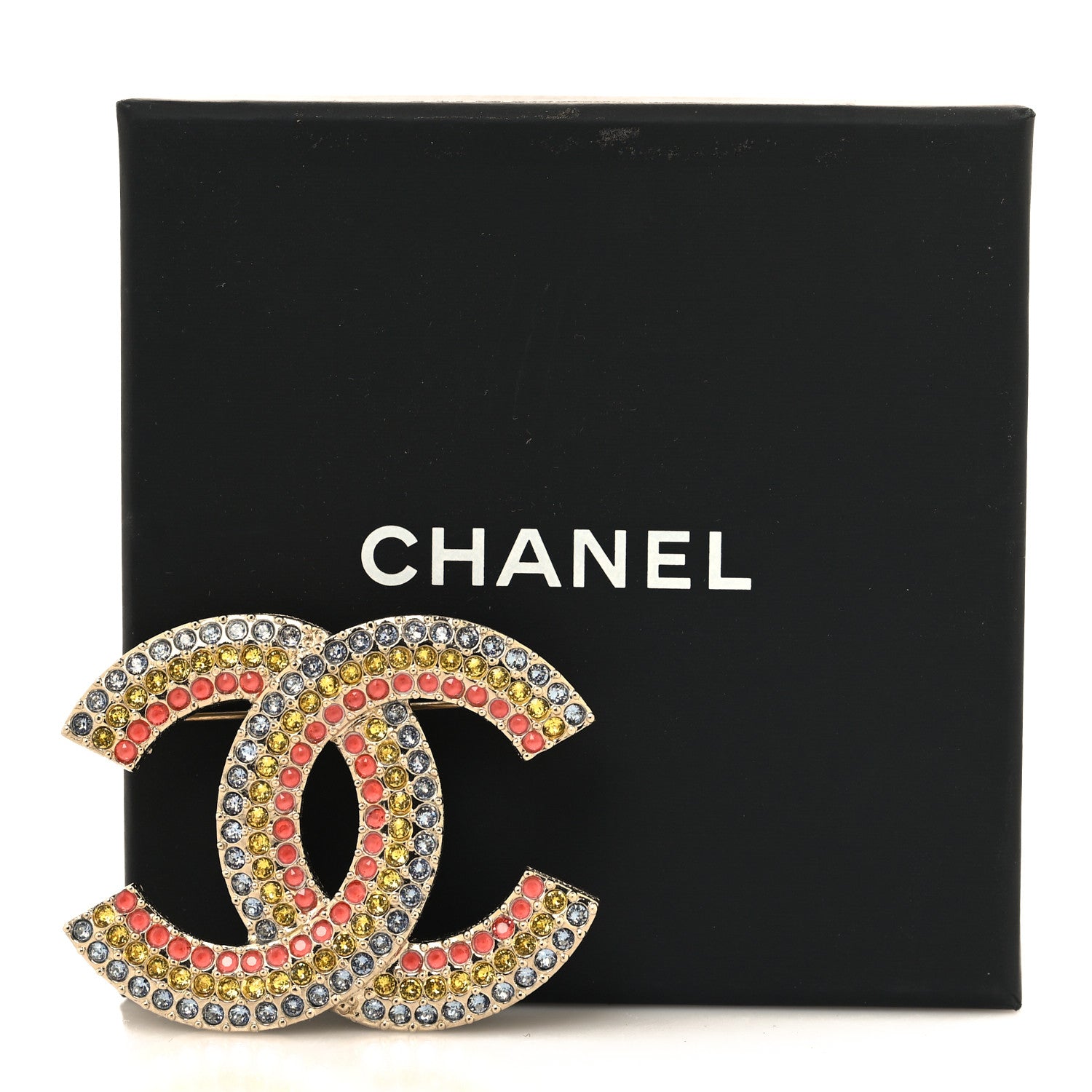 Chanel Metal Crystal CC Brooch Yellow Red Blue 4 of 4