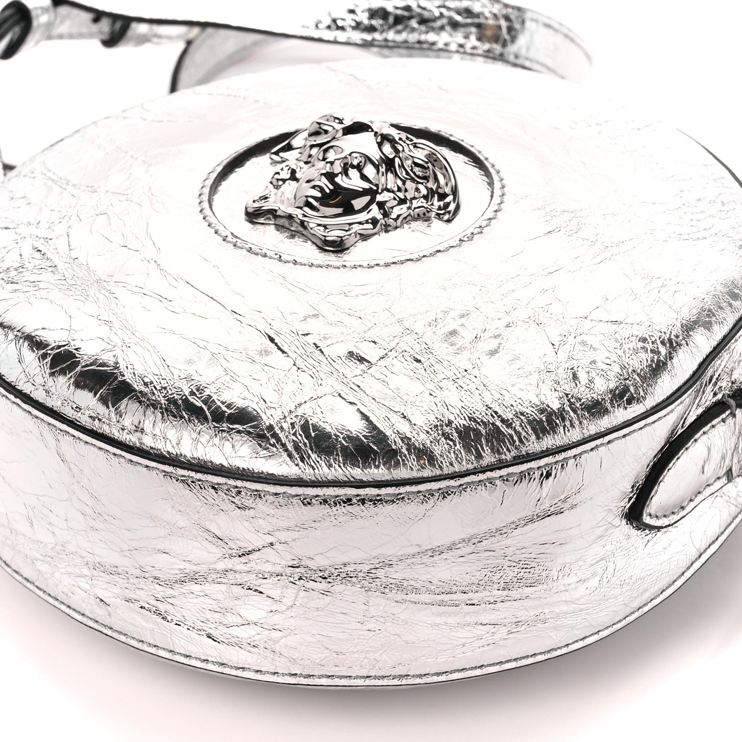 Versace Metallic Crackled Lambskin La Medusa Disco Round Crossbody Silver 11 of 11