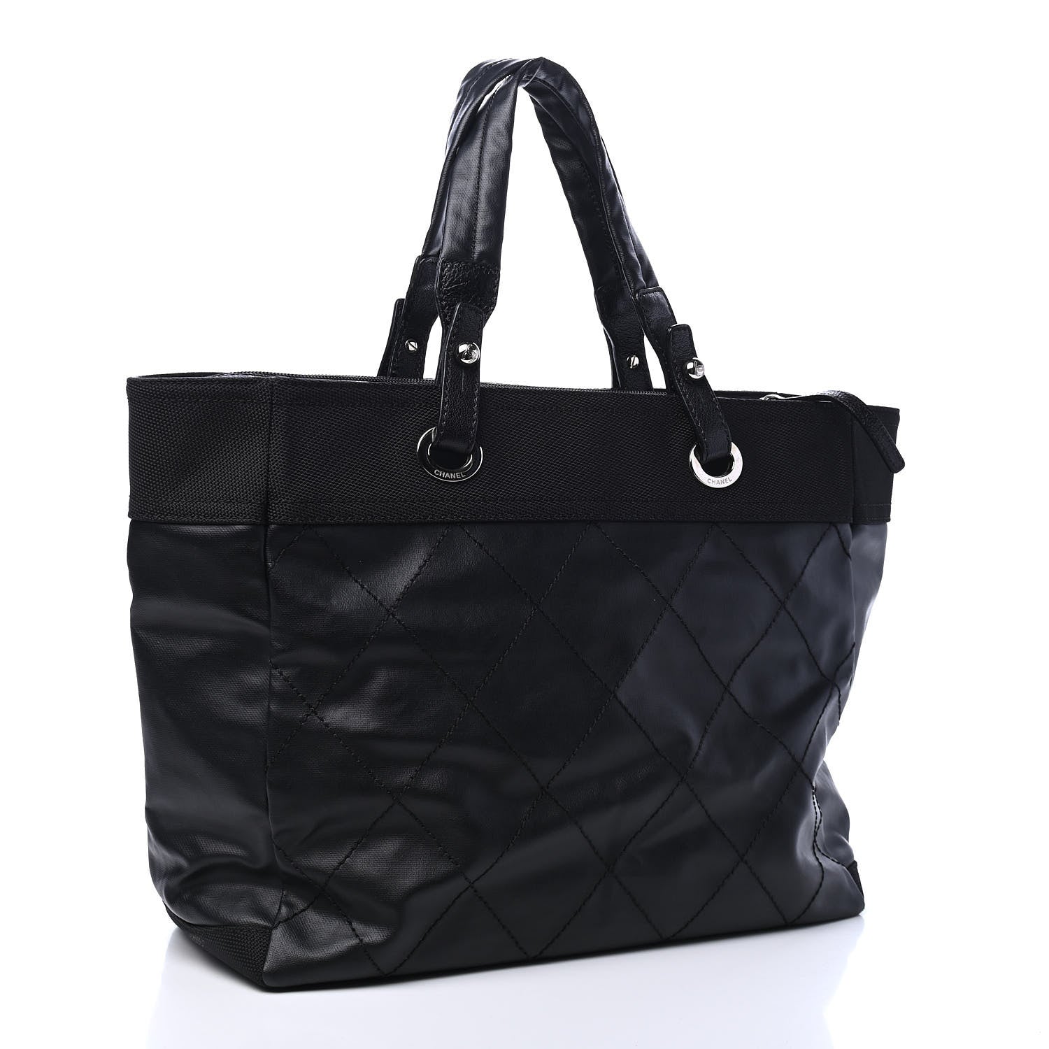 Chanel Coated Canvas Quilted Large Paris Biarritz Tote Black 2 of 6
