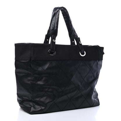 Chanel Coated Canvas Quilted Large Paris Biarritz Tote Black 2 of 6