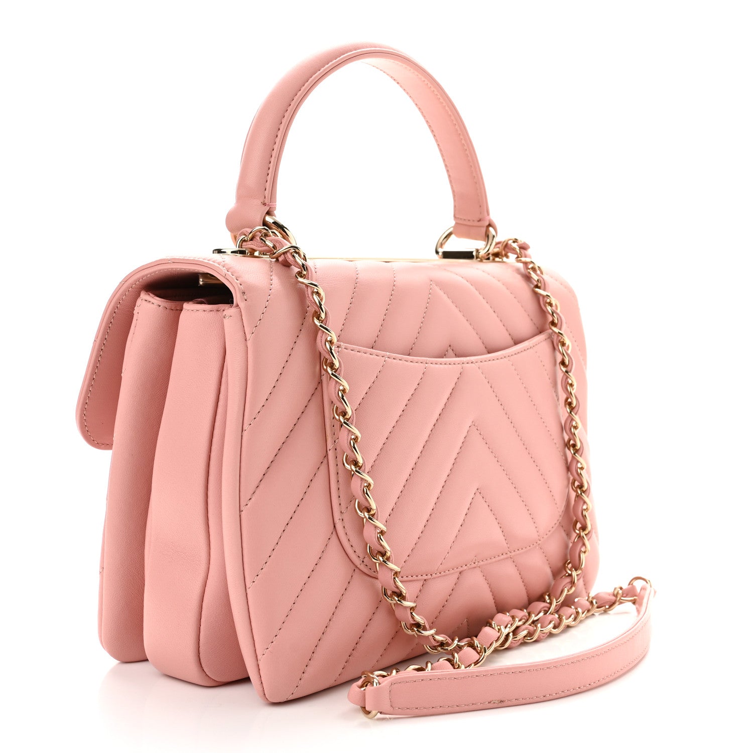 Chanel Lambskin Chevron Quilted Small Trendy CC Dual Handle Flap Bag Light Pink 3 of 10