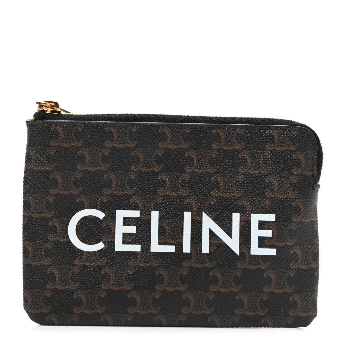 Triomphe Canvas Logo Coin and Card Pouch With Hook Black
