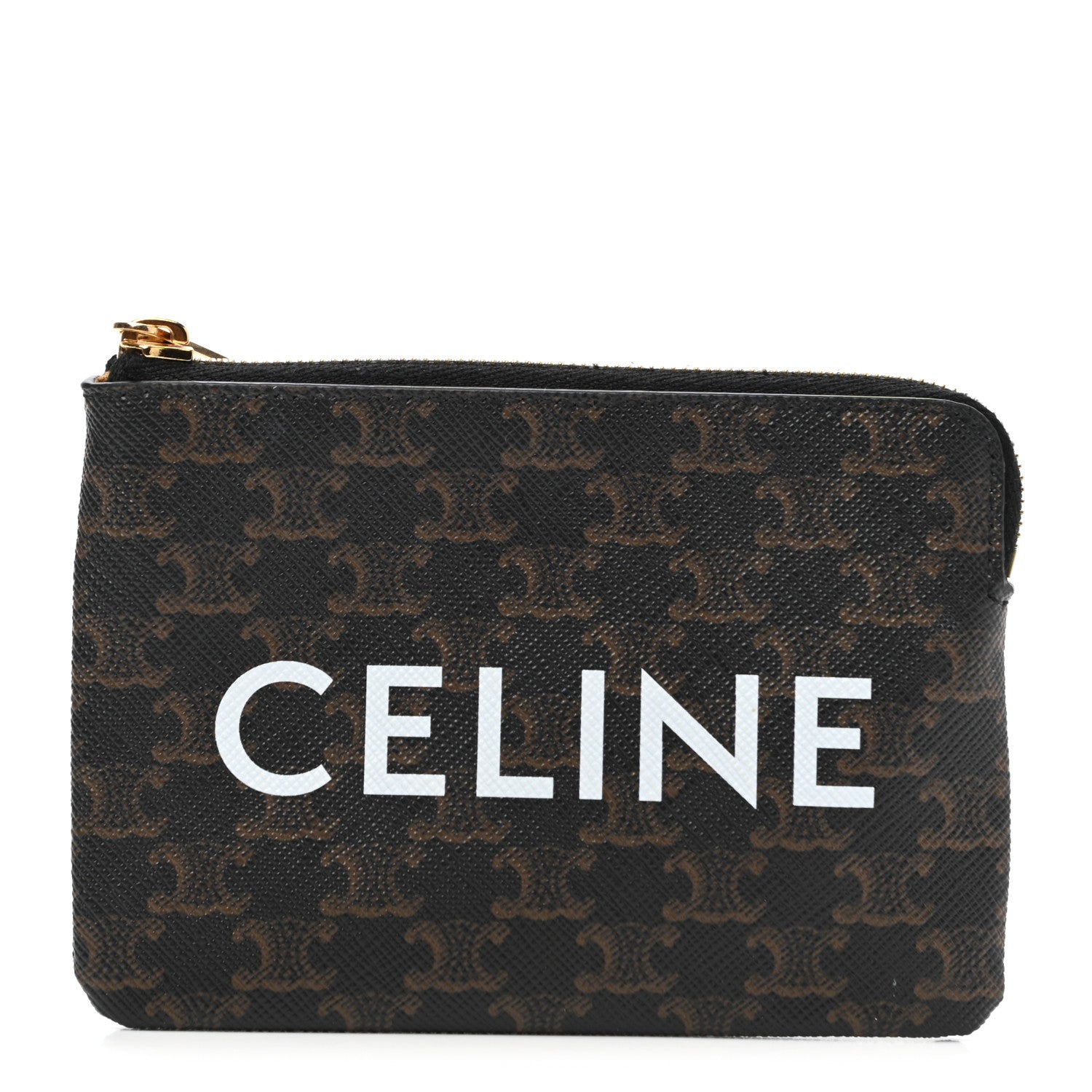 Celine Triomphe Canvas Logo Coin and Card Pouch With Hook Black 1 of 6