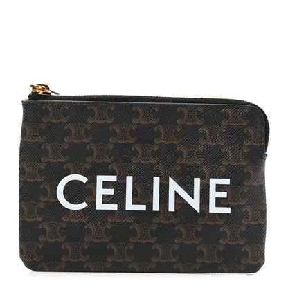 Celine Triomphe Canvas Logo Coin and Card Pouch With Hook Black 1 of 6