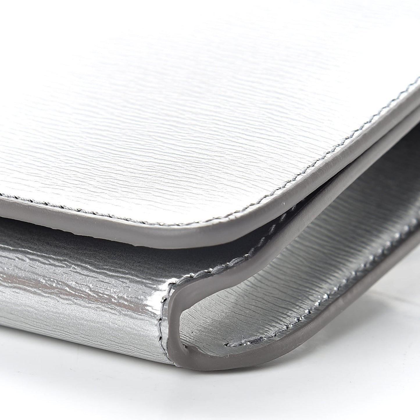 Metallic Grained Calfskin BB Phone Holder Wallet On Chain Silver