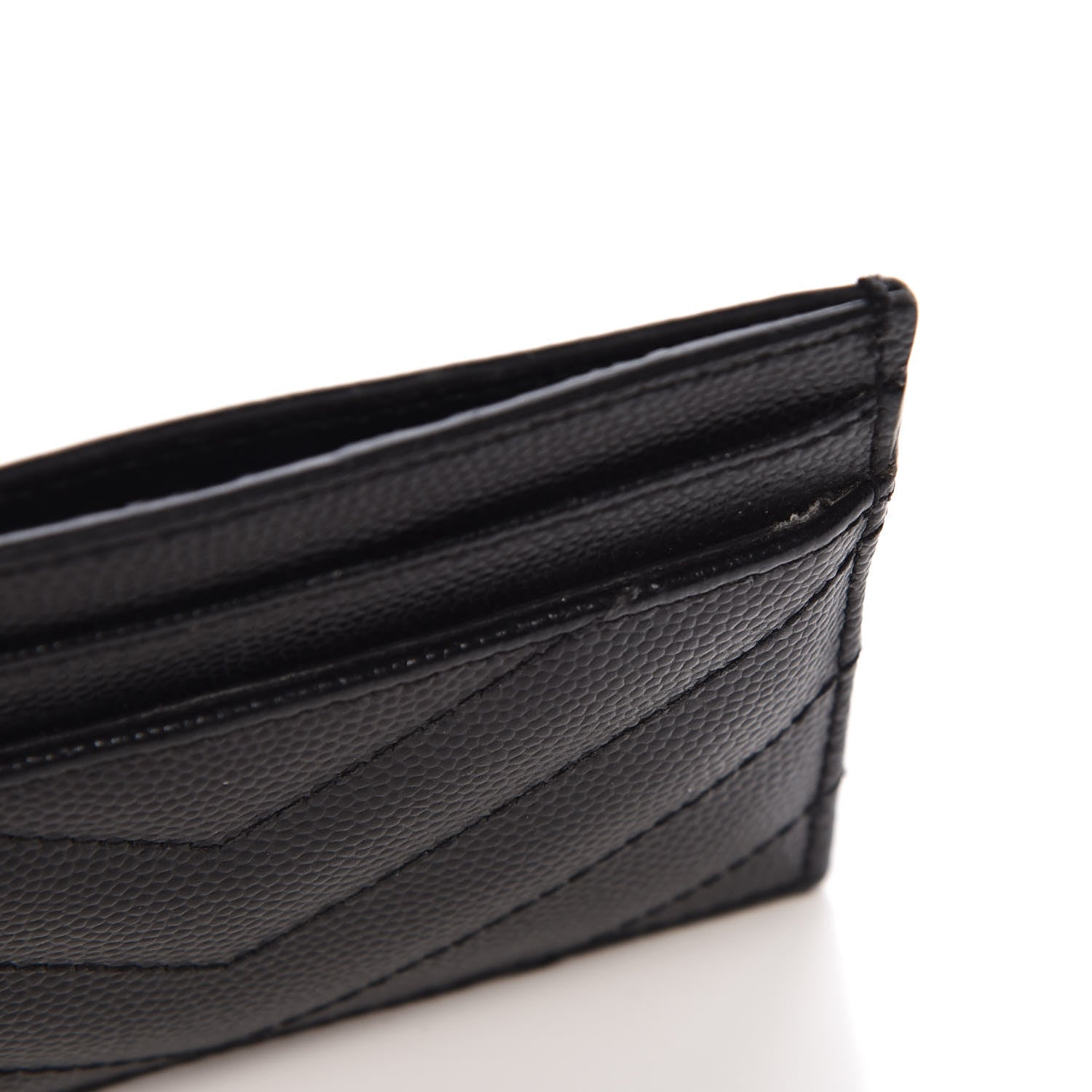 Saint Laurent Grain De Poudre Matelasse Chevron Monogram Credit Card Case Black 9 of 10