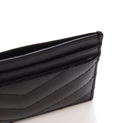 Saint Laurent Grain De Poudre Matelasse Chevron Monogram Credit Card Case Black 9 of 10