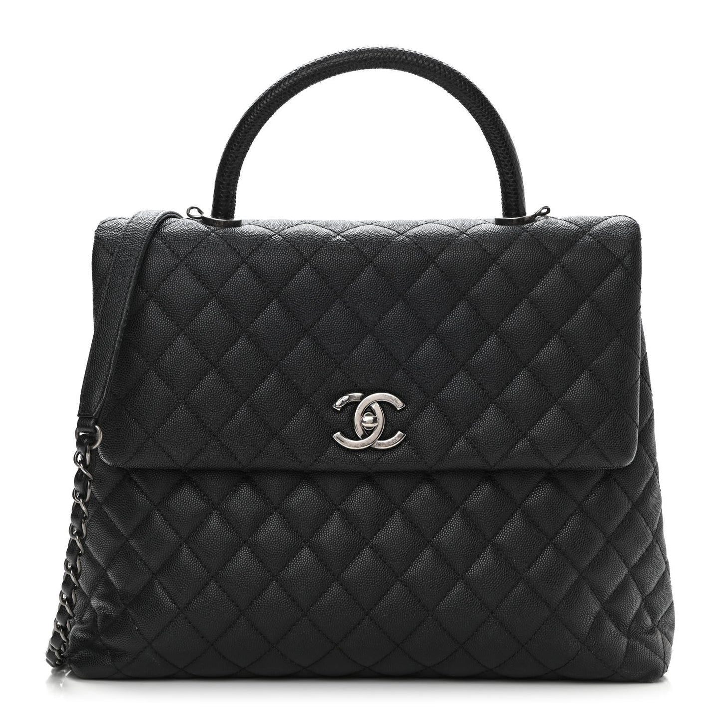 Caviar Liazard Quilted Large Coco Handle Flap Black