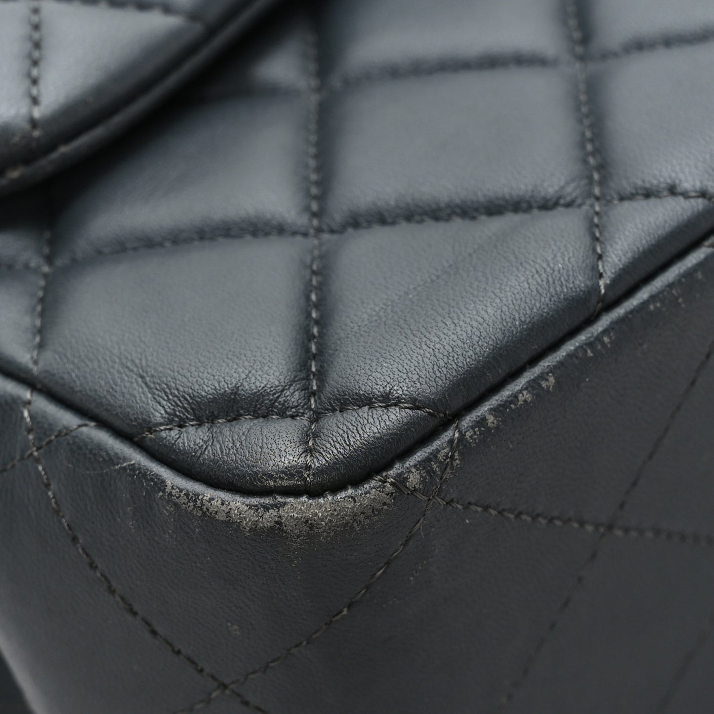 Lambskin Quilted Jumbo Double Flap Charcoal Grey