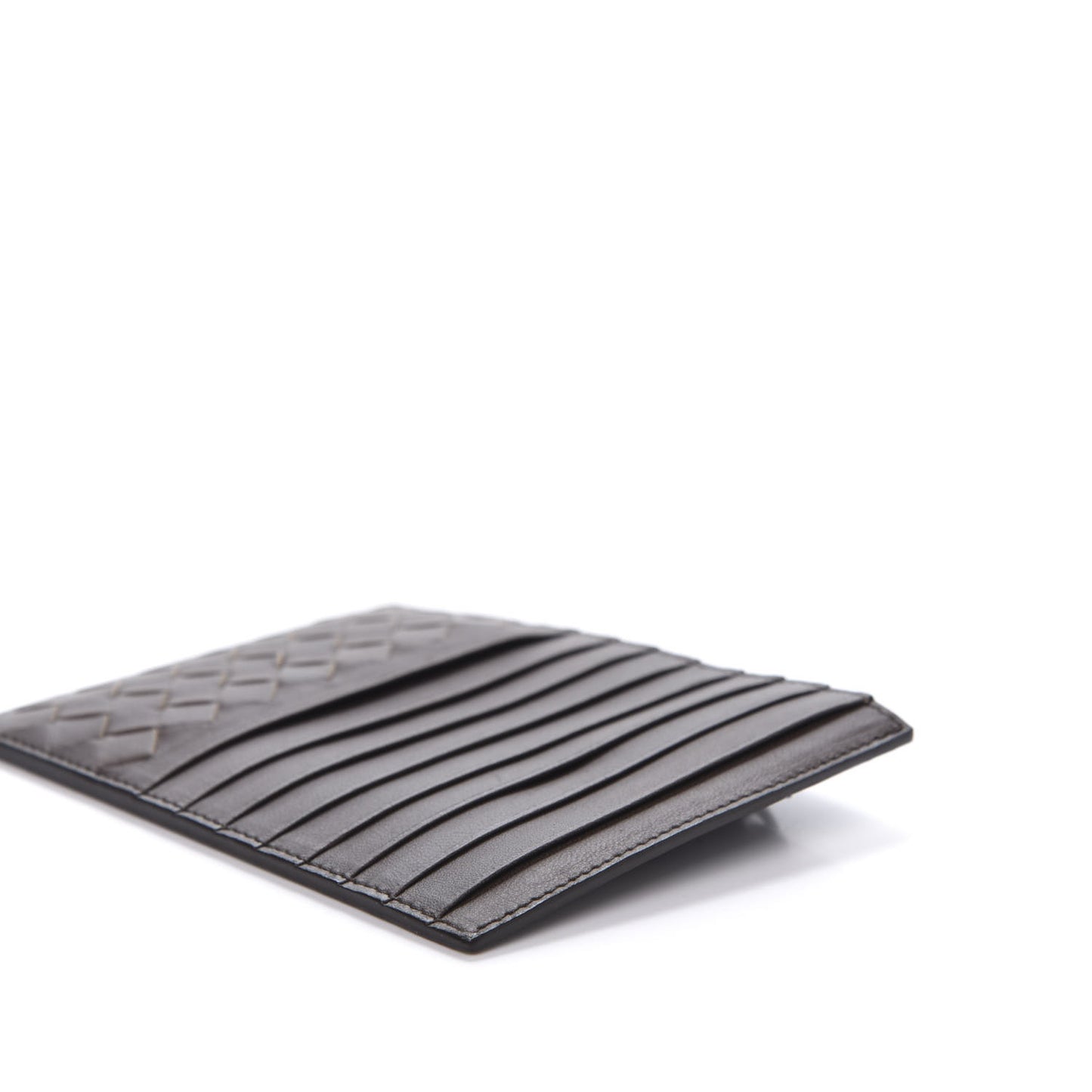 Calfskin Intrecciato Card Case Fondente