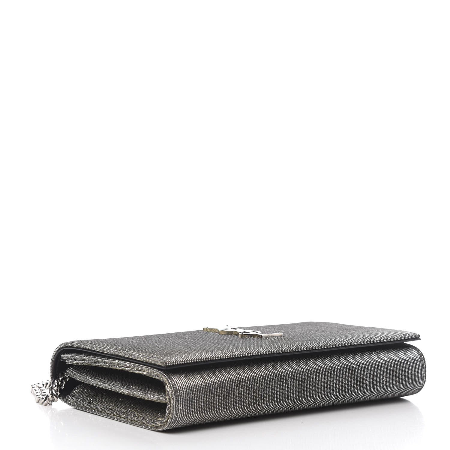 Saint Laurent Metallic Sparkle Fabric Monogram Chain Wallet Anthracite 4 of 10