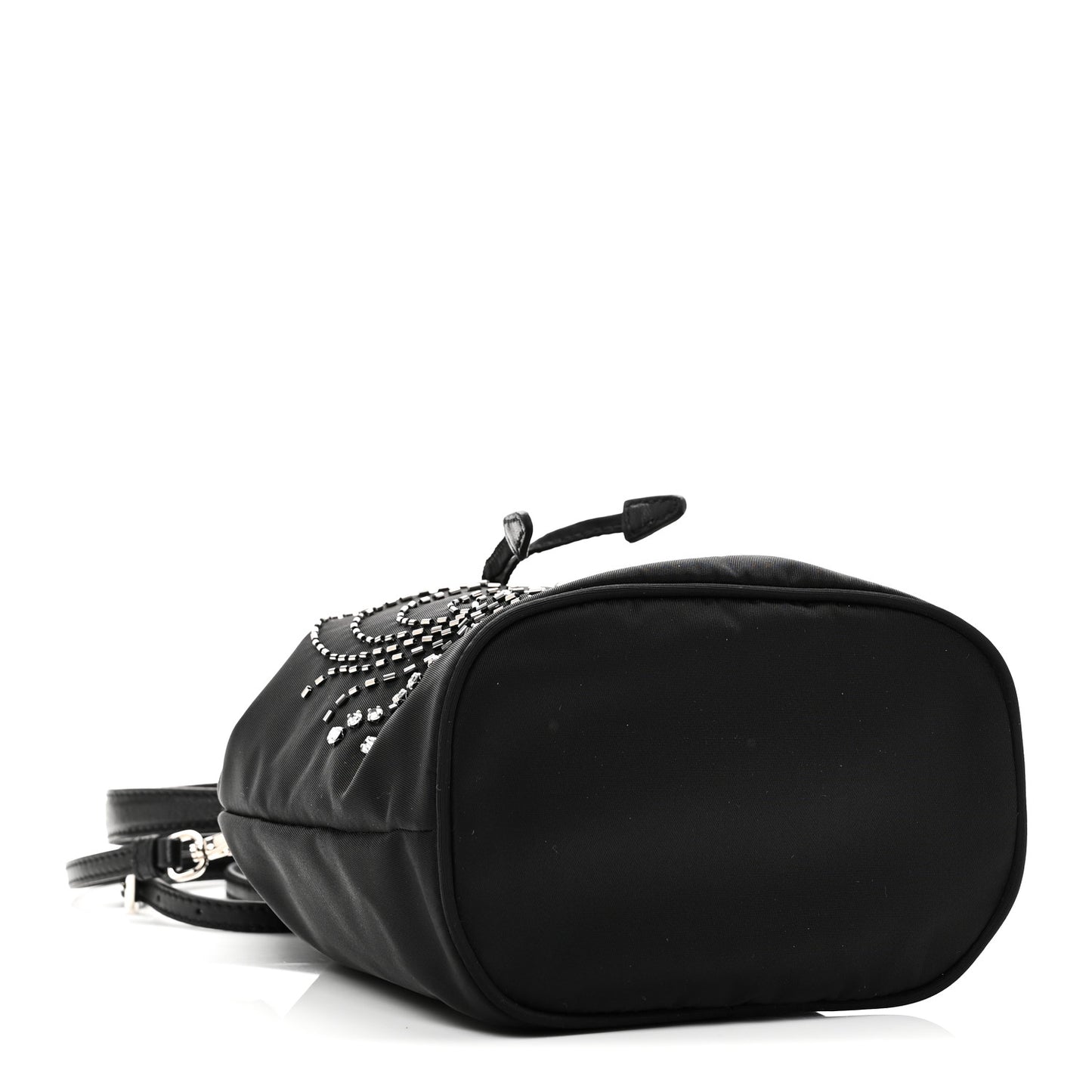 Tessuto Saffiano Ricamo Sequin Crystal Embellished Mini Re-Edition 1978 Bucket Bag Black