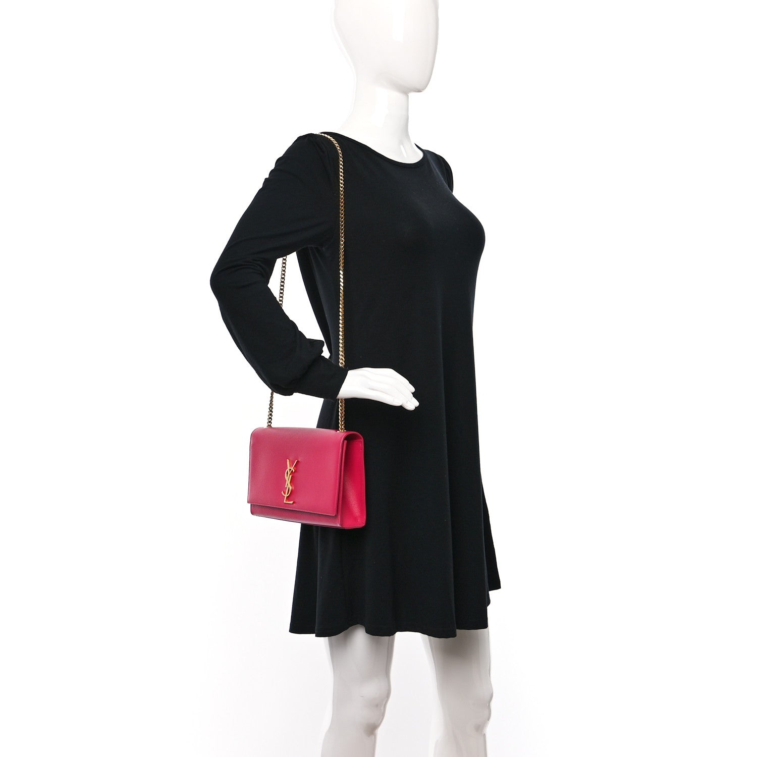 Saint Laurent Grain De Poudre Medium Monogram Kate Satchel Lipstick Fuchsia 2 of 10