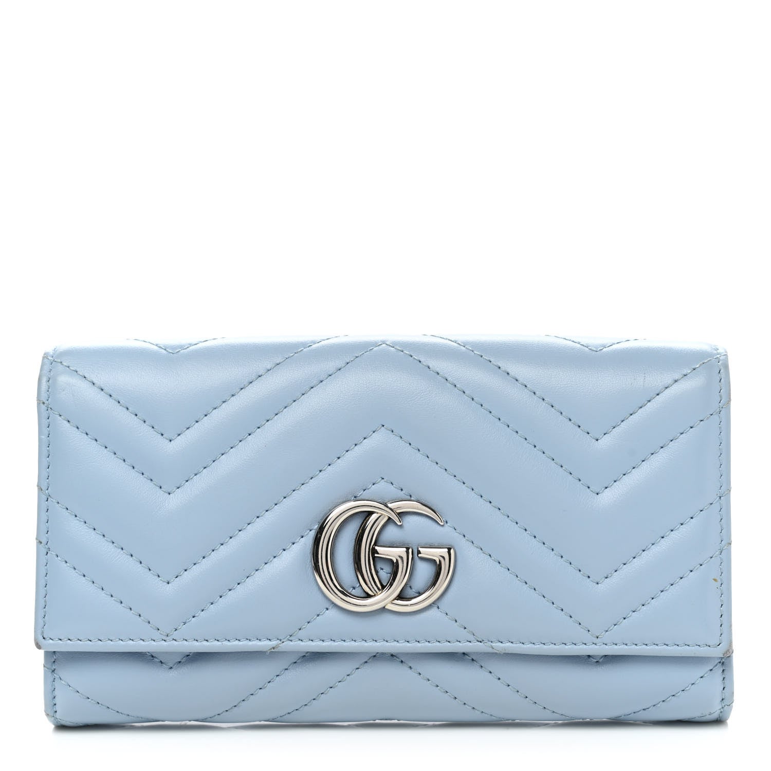 Gucci Calfskin Matelasse GG Marmont Continental Wallet Porcelain Light Blue 1 of 9