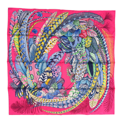 Hermes Silk Plumes En Fete Scarf 90 Rose Vif Bleu Vert 1 of 5
