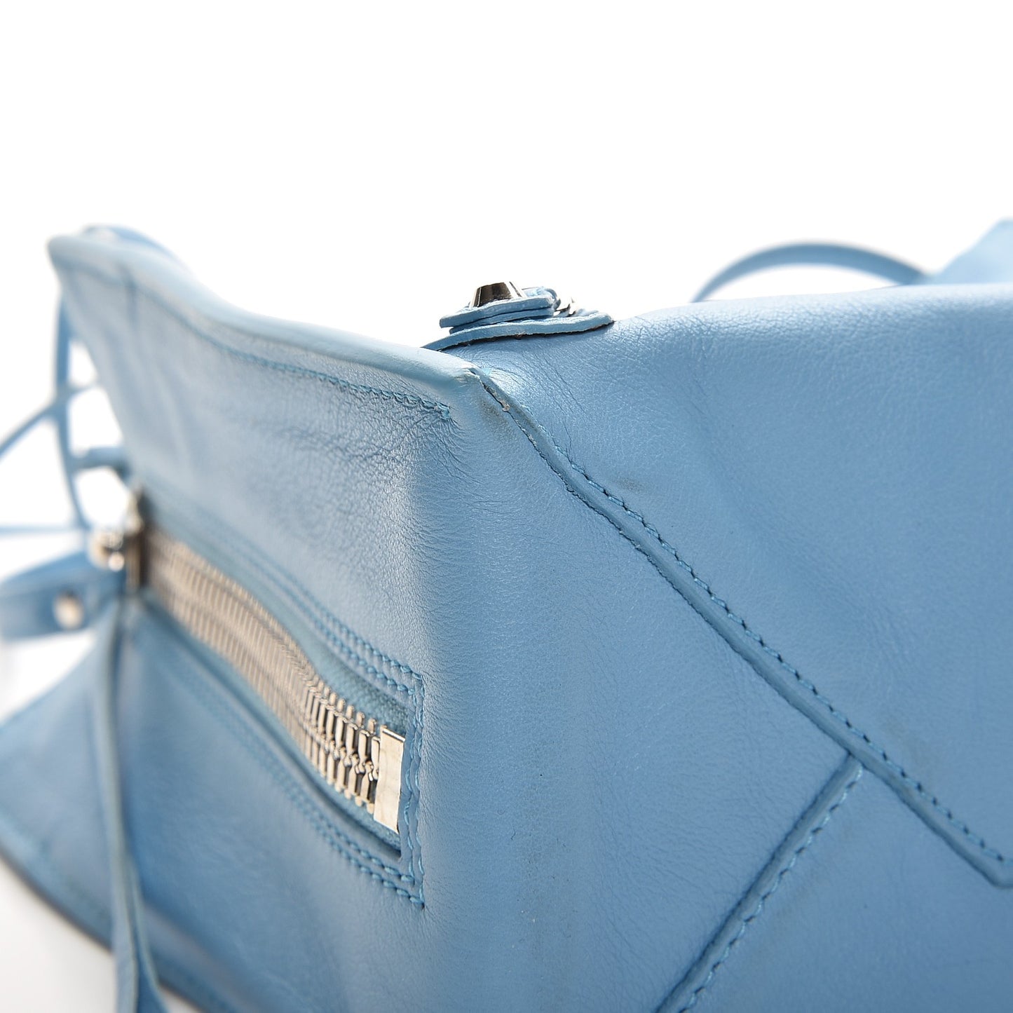 Supple Calfskin Papier Mini A4 Zip Around Tote Bleu Azur Clair