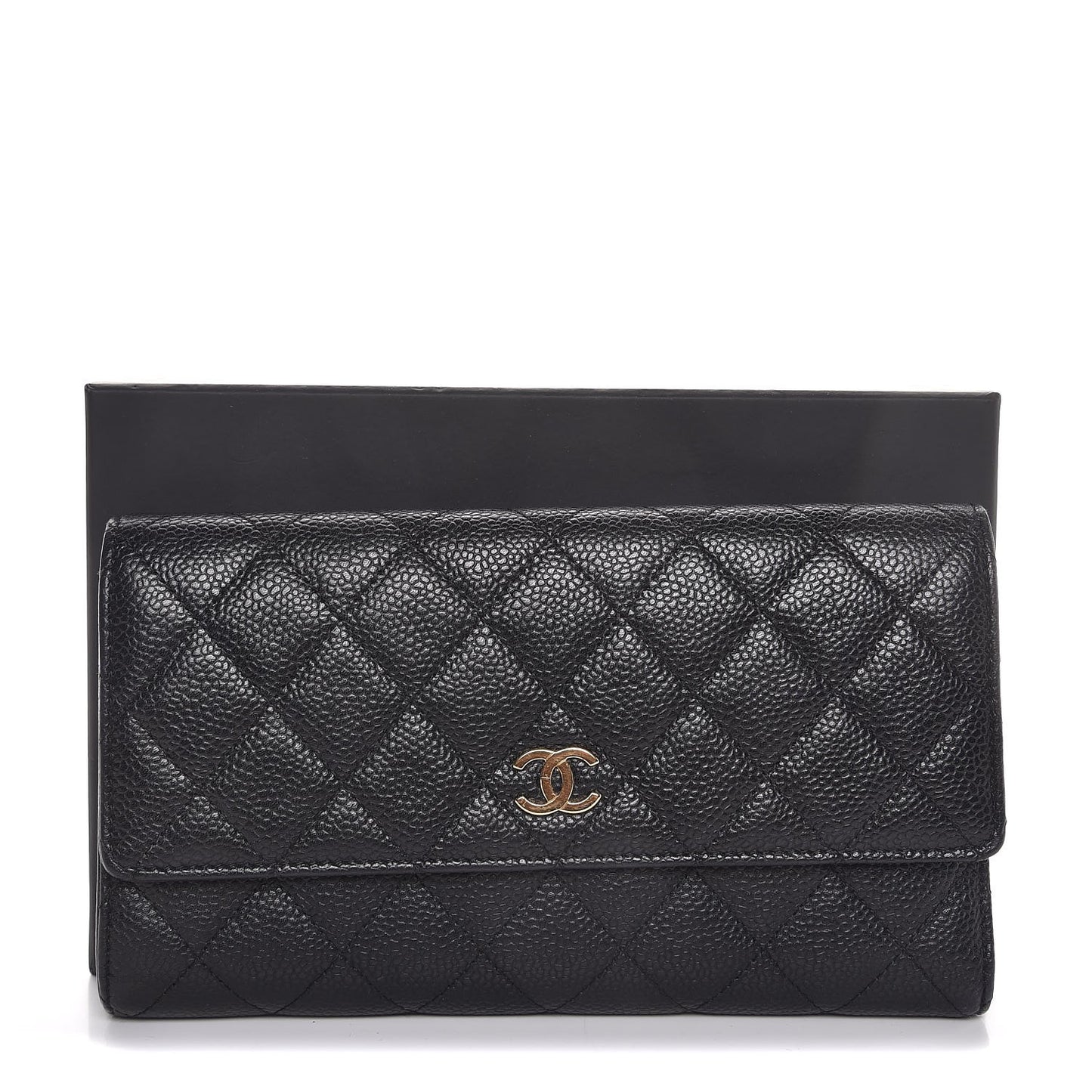 Caviar Quilted Flap Wallet Black