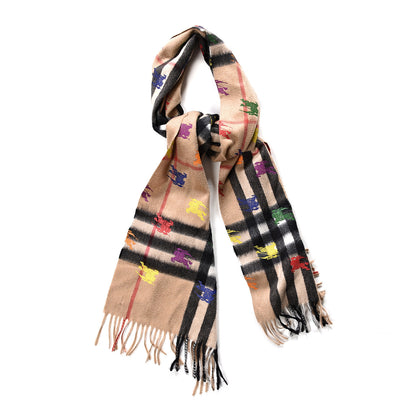 Burberry Cashmere Giant Check EKD Fringe Scarf Camel Multicolor 1 of 4