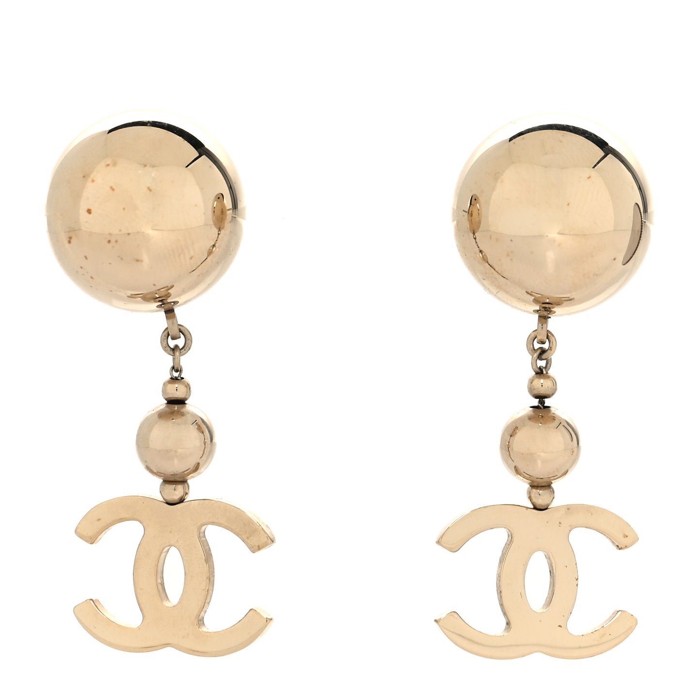 Metal CC Drop Earrings Gold