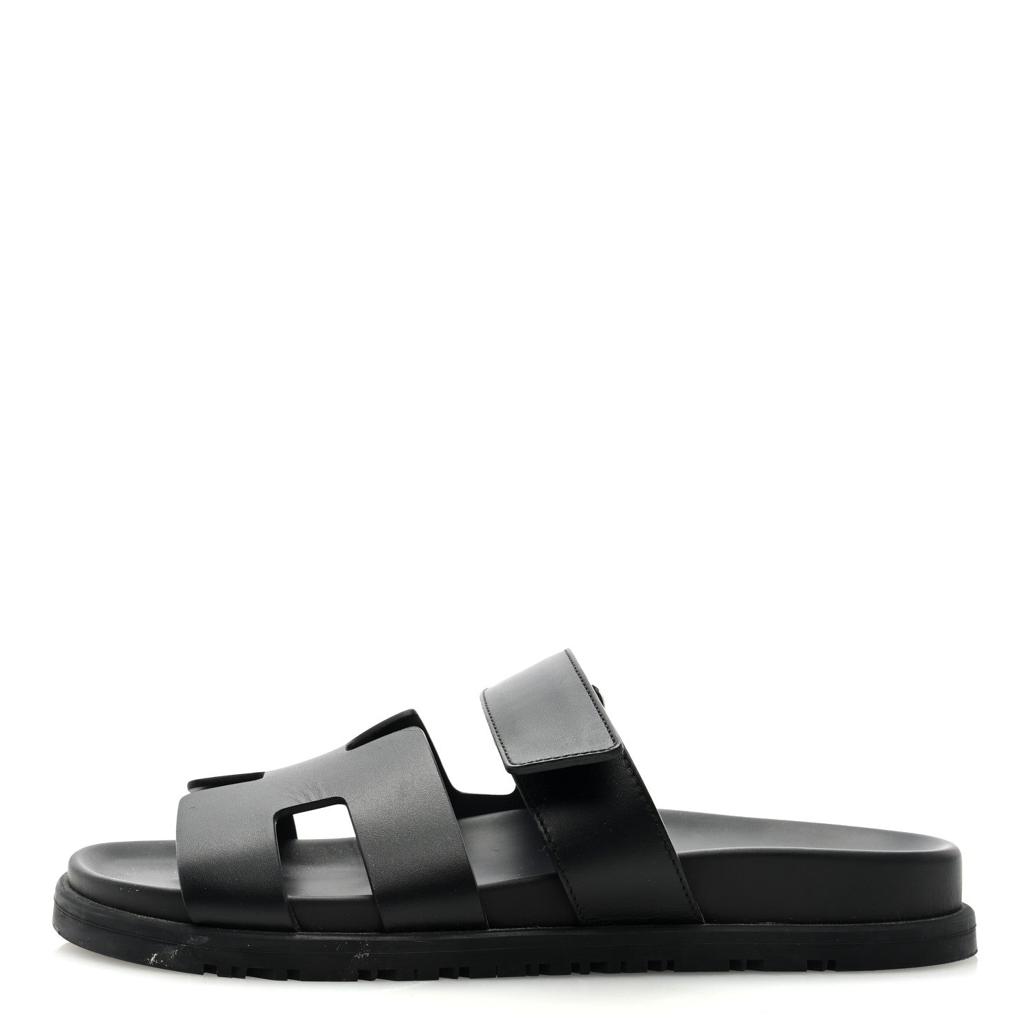 Hermes Calfskin Womens Chypre Sandals 37.5 Black 1 of 8