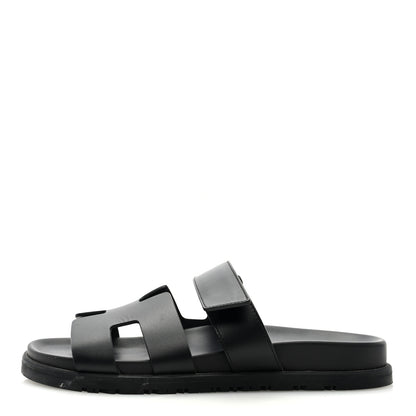 Hermes Calfskin Womens Chypre Sandals 37.5 Black 1 of 8