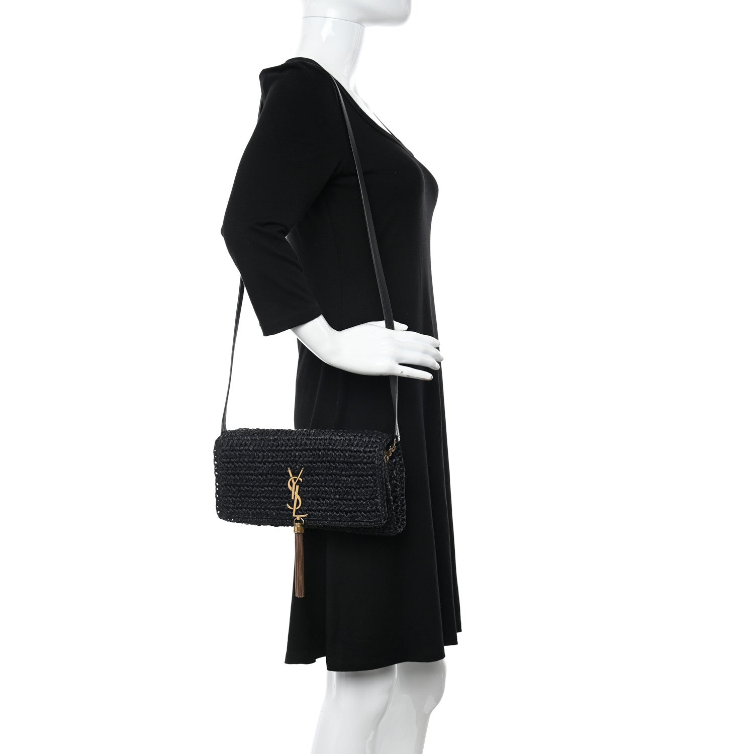 Saint Laurent Raffia Monogram Tassel Kate 99 Black 2 of 15