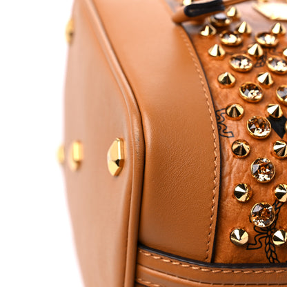 MCM Visetos Swarovski Crystal Studded Mini Drawstring Bucket Bag Cognac 11 of 11