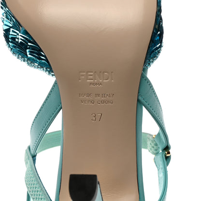 Fendi Organza Sequin Paillettes Colibri Lite 85mm Slingback Pumps 37 Nudo Blue Tiffany 6 of 9