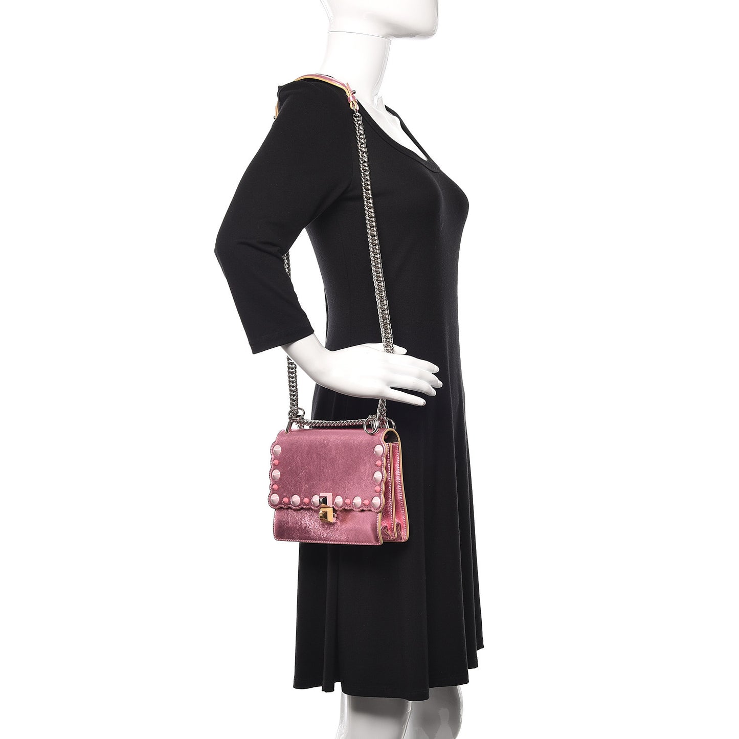 Vitello Catalan Mirror Scalloped Multi Studded Small Kan I Shoulder Bag Fuxia Chiaro