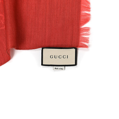 Gucci Wool Silk Fringe Monogram Shawl Scarf Red 3 of 3