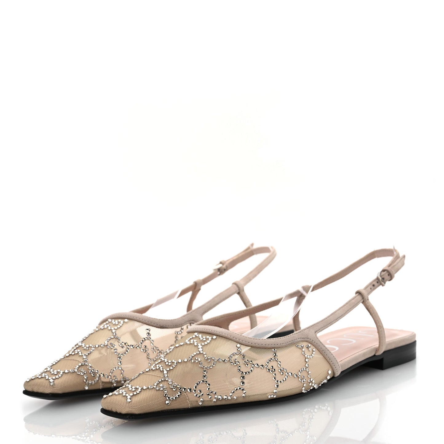 Suede Mesh Crystal GG Monogram Slingback Ballet Flats 40 Light Powder Skin Rose