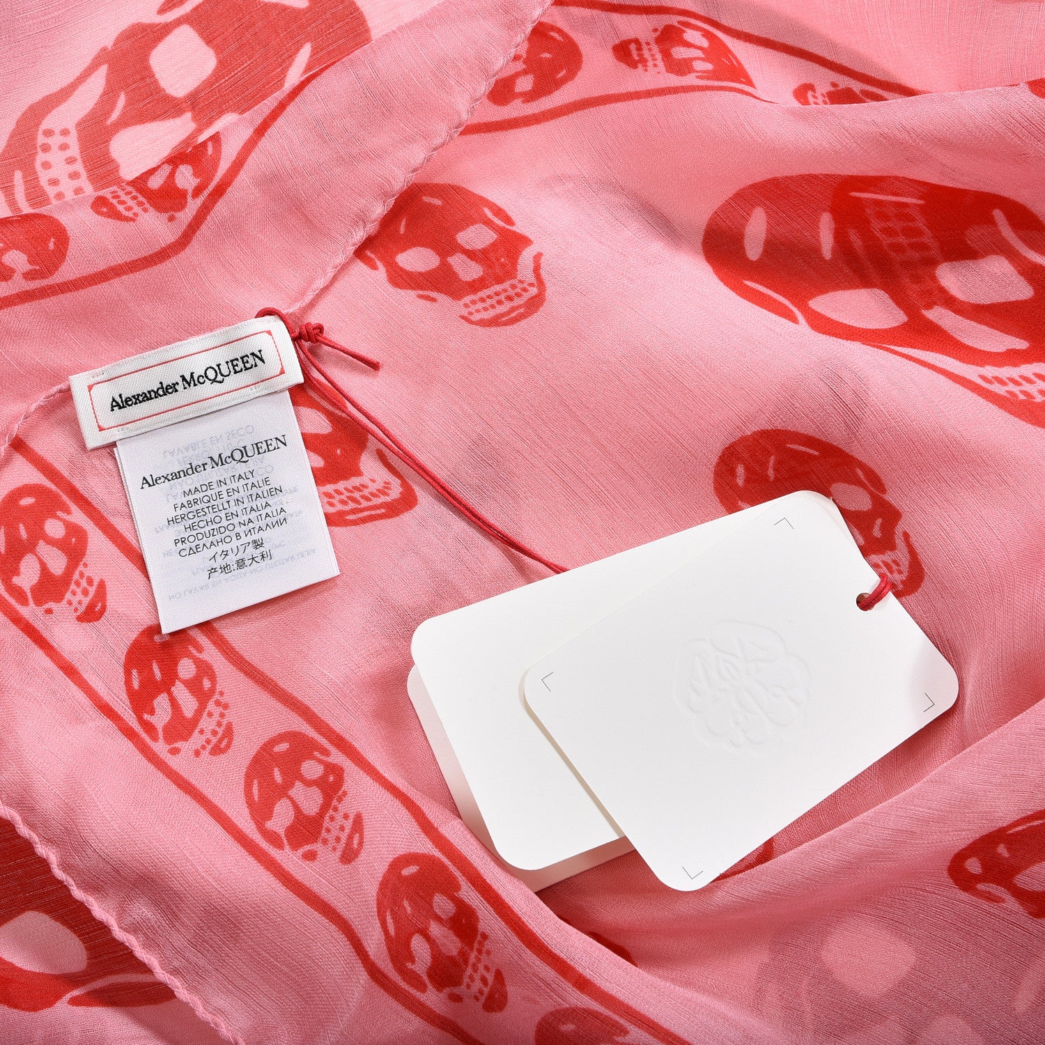 Alexander McQueen Silk Chiffon Skull Scarf Red Pink 5 of 5