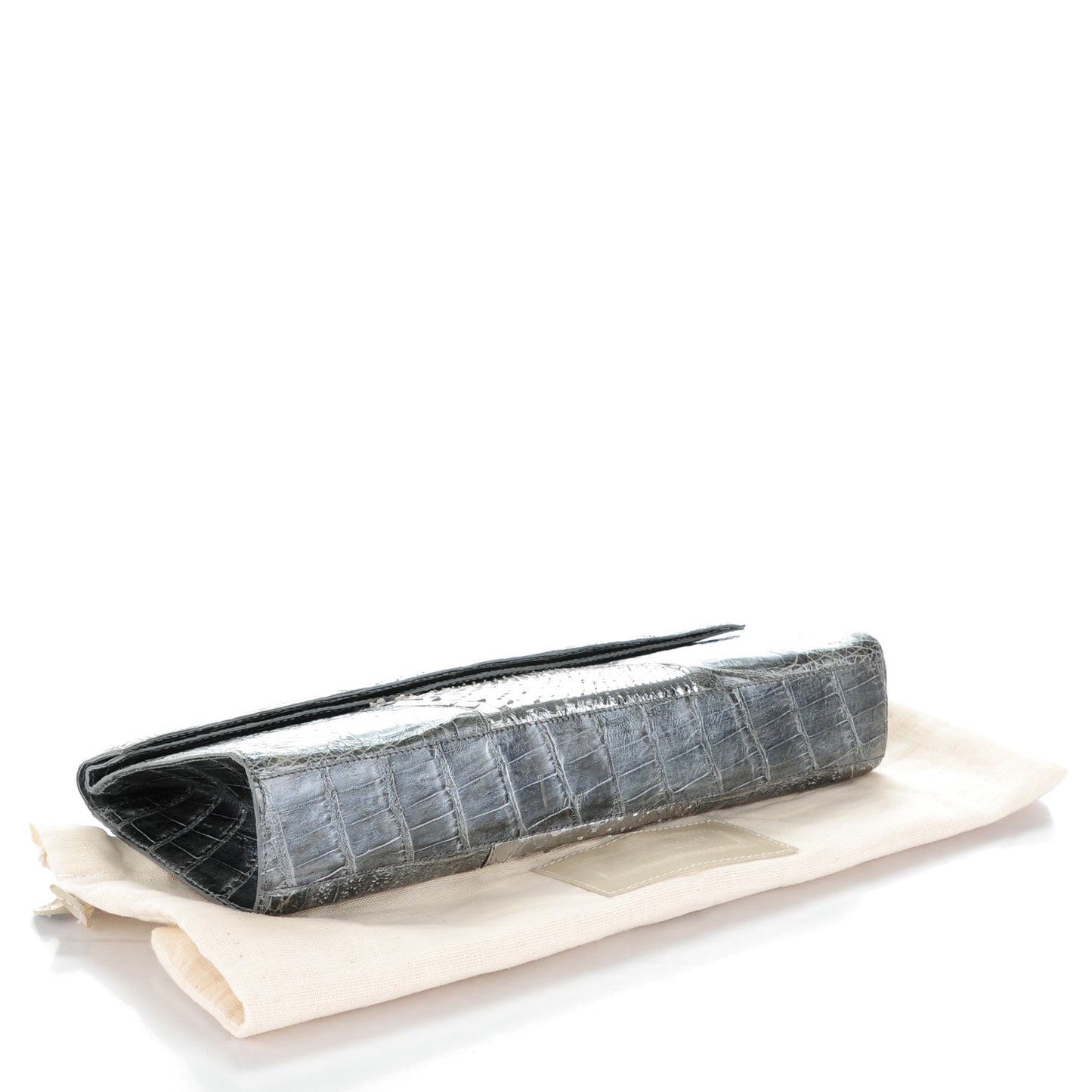 Metallic Crocodile Python Foldover Clutch Grey Silver