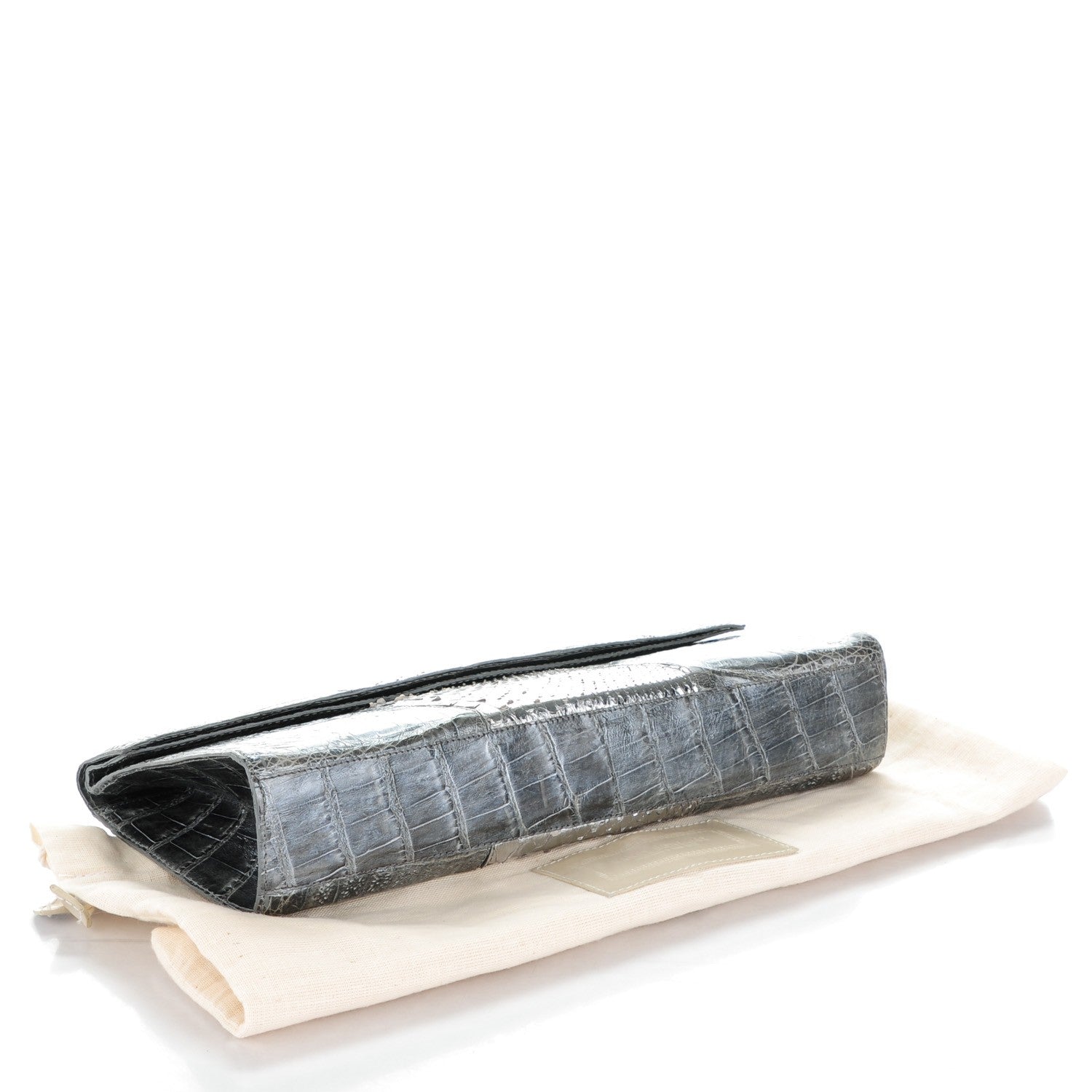 Nancy Gonzalez Metallic Crocodile Python Foldover Clutch Grey Silver 4 of 6