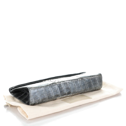 Nancy Gonzalez Metallic Crocodile Python Foldover Clutch Grey Silver 4 of 6