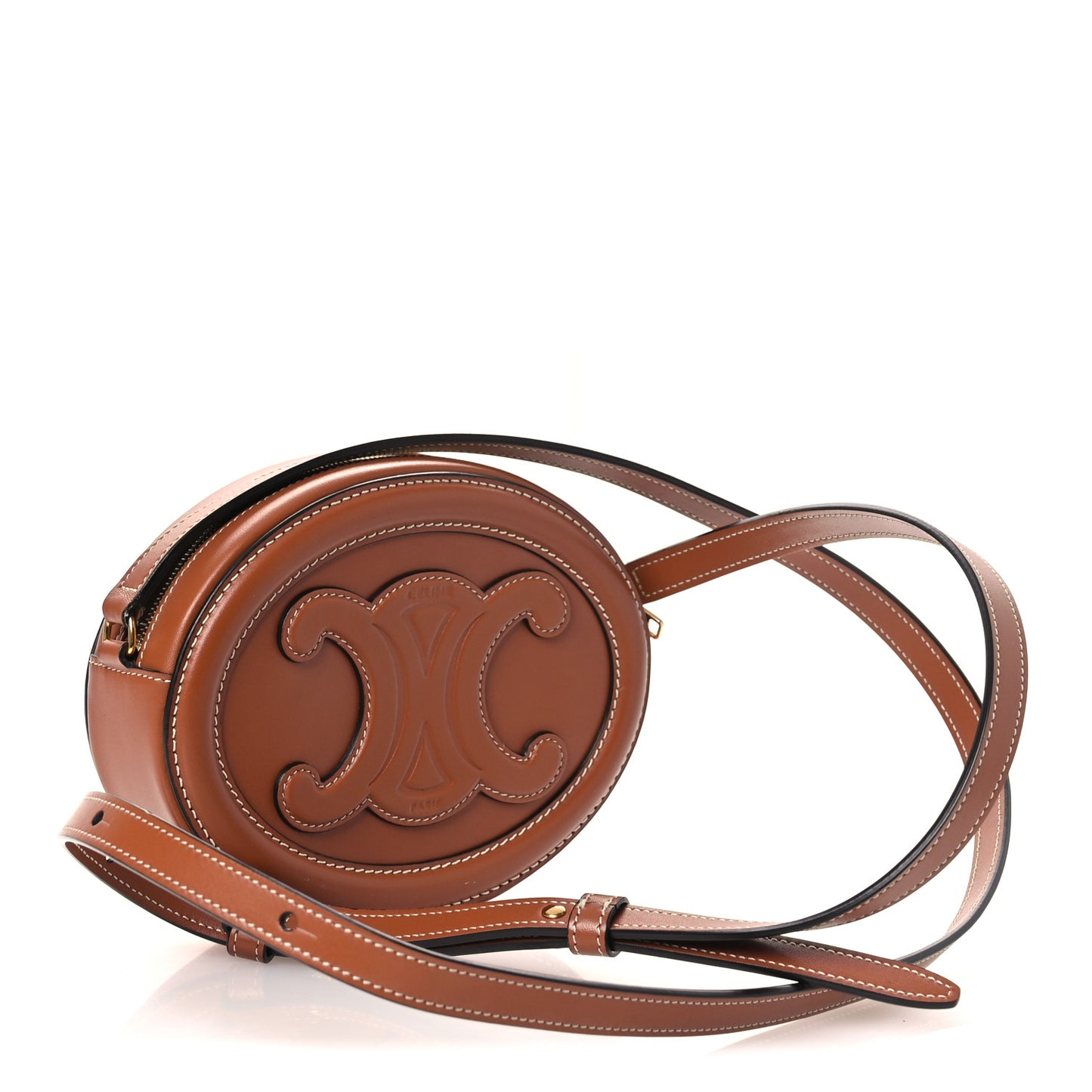 Smooth Calfskin Cuir Small Triomphe Oval Crossbody Purse Tan