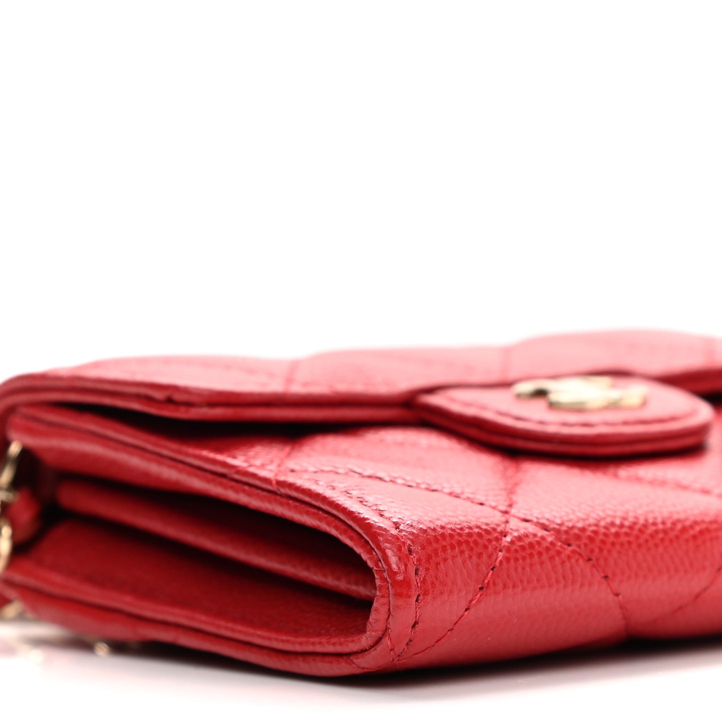 Caviar Quilted Flap Card Holder On Chain Red