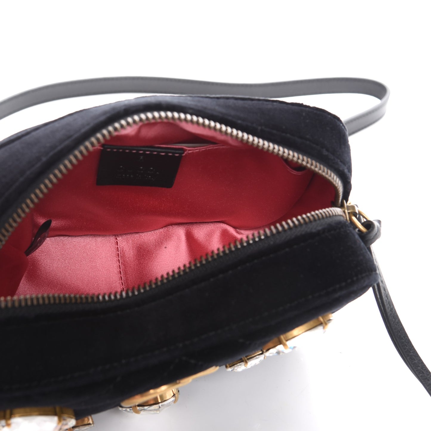 Velvet Matelasse Marquise Crystals Mini GG Marmont Chain Shoulder Bag Black
