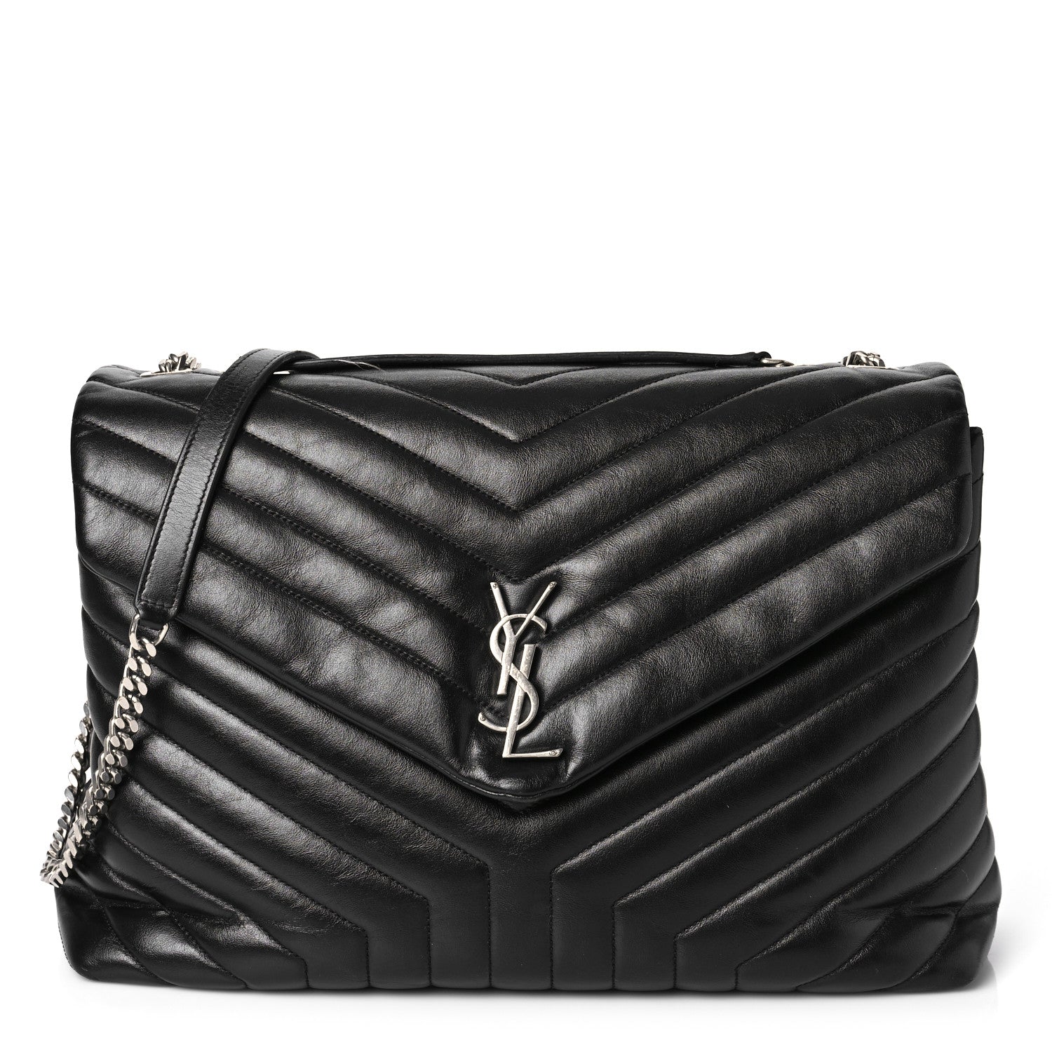 Saint Laurent Calfskin Y Quilted Monogram Large Loulou Chain Satchel Black 1 of 9