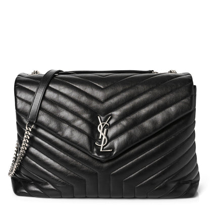 Saint Laurent Calfskin Y Quilted Monogram Large Loulou Chain Satchel Black 1 of 9
