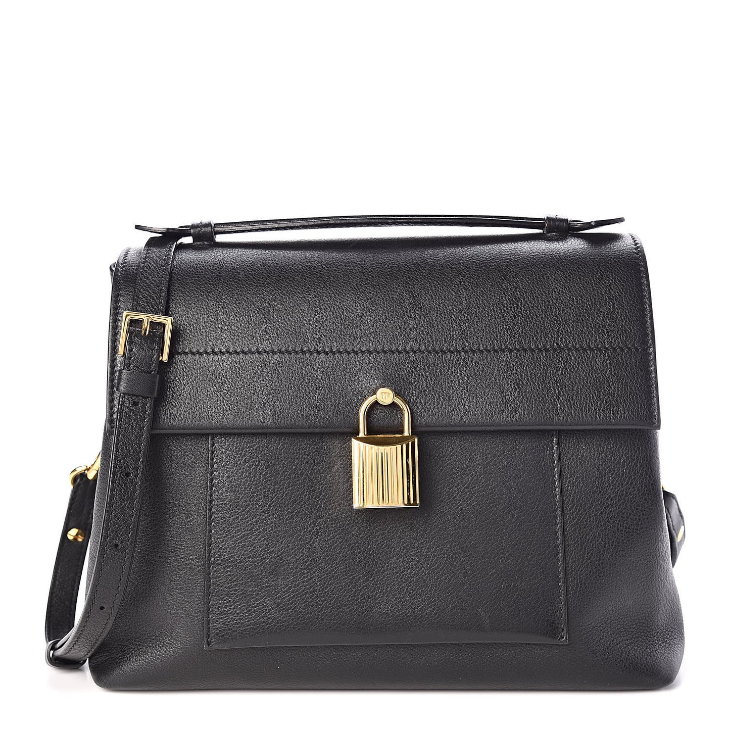 Calfskin Medium Leonica Padlock Satchel Bag Black