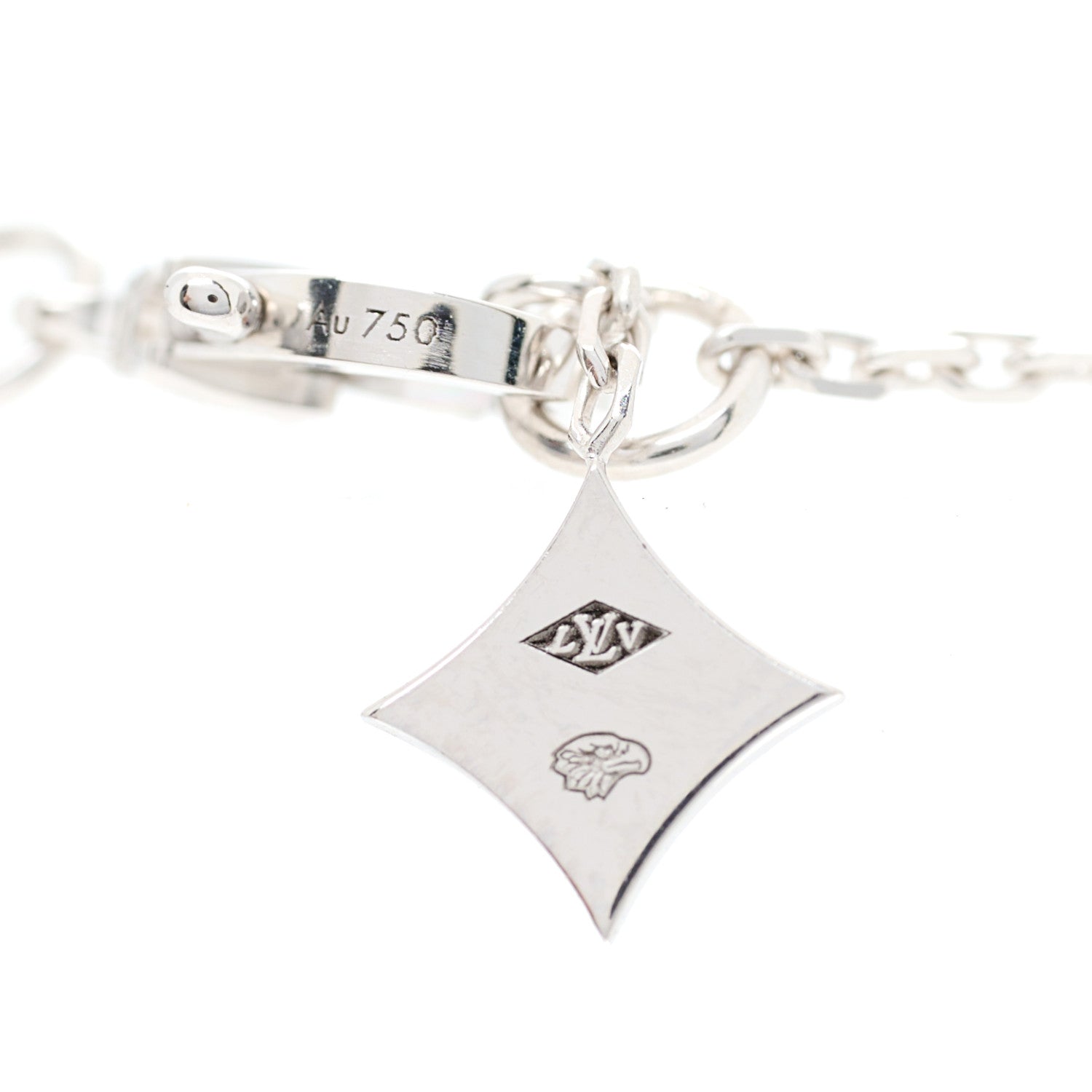 Louis Vuitton 18K White Gold Diamond .30ct LV Monogram Star Cut Pendant Necklace 4 of 5
