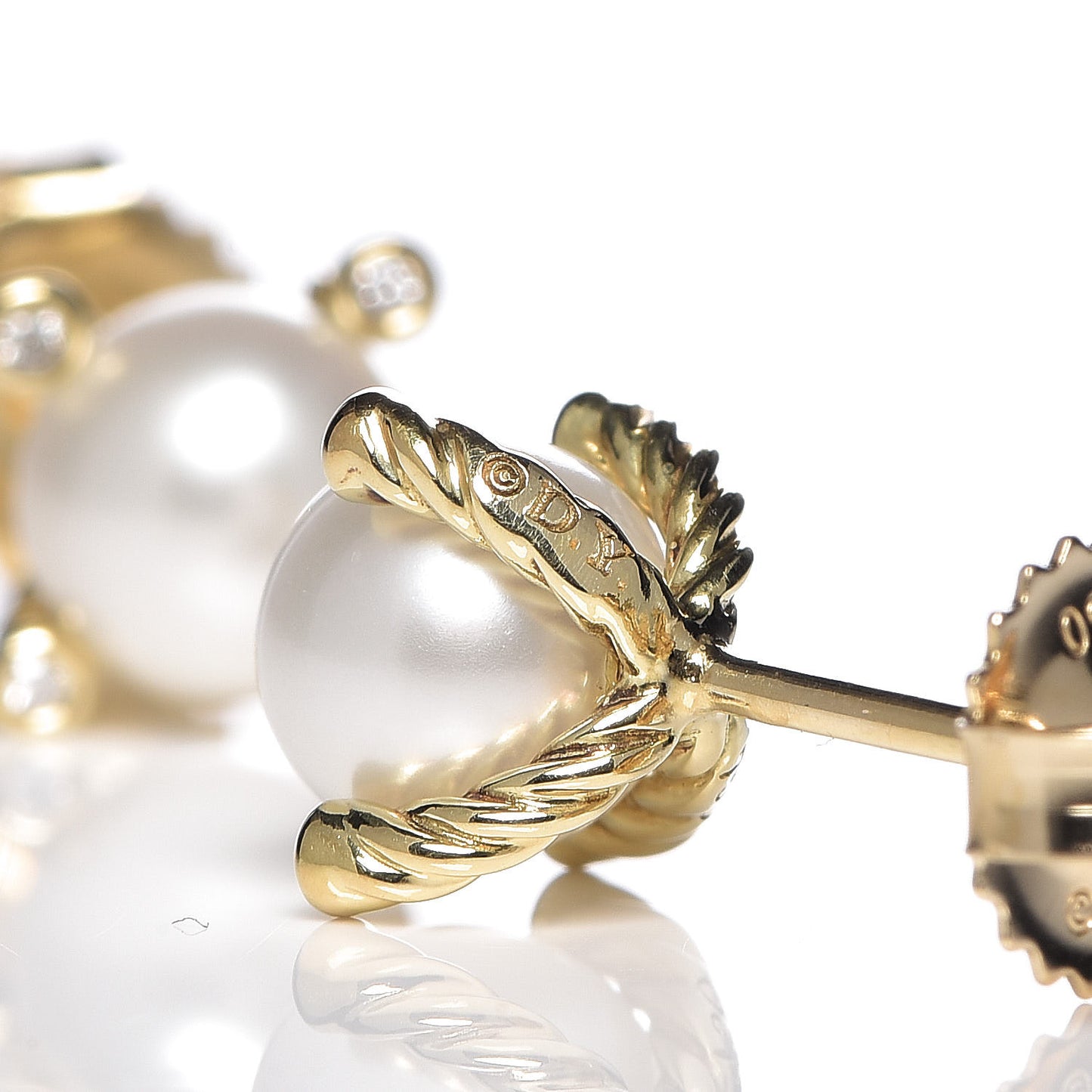 18K Yellow Gold Diamond Pearl 6mm Solari Earrings